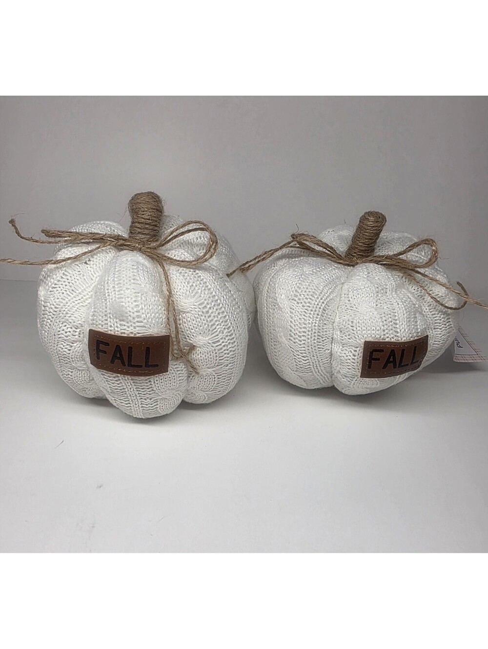 Fall, Harvest Knit Pumpkin Tabletop Decoration, Cream Color 2 Pack